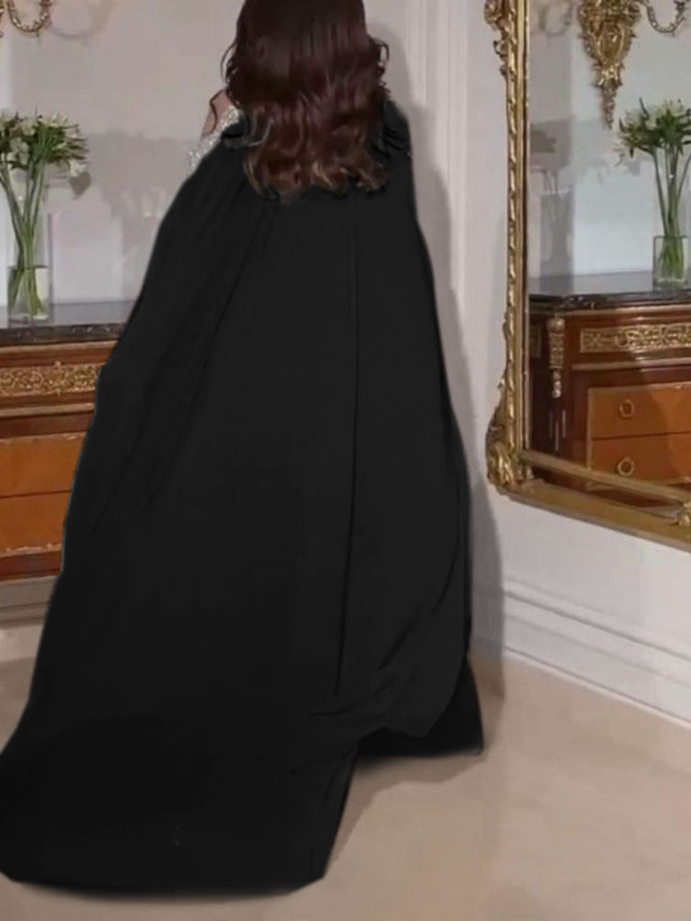 2pcs Sequin Chiffon Strapless Evening Gown and Cape Set