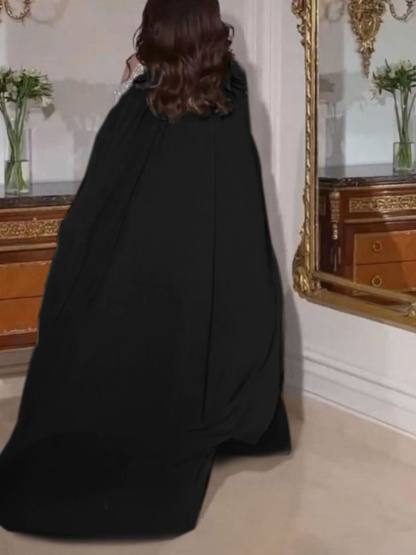 2pcs Sequin Chiffon Strapless Evening Gown and Cape Set
