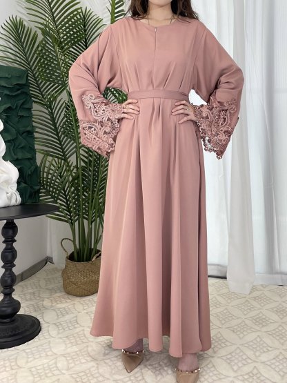 Floral Lace Hand Sleeve Zipper Dress