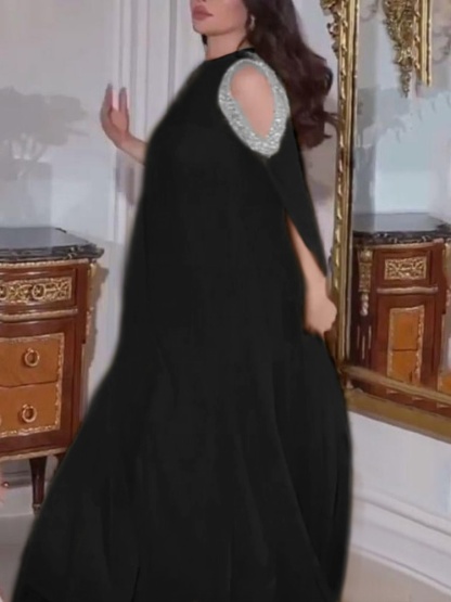 2pcs Sequin Chiffon Strapless Evening Gown and Cape Set