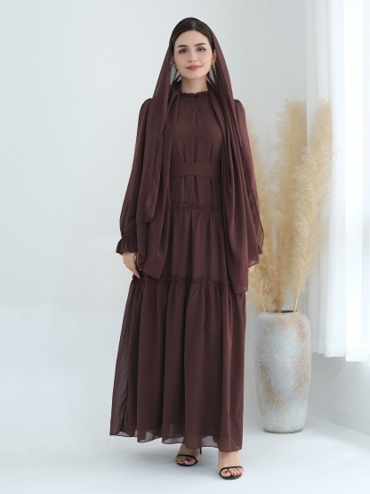 Patchwork Button Solid Color Dress