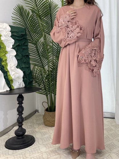 Floral Lace Hand Sleeve Zipper Dress