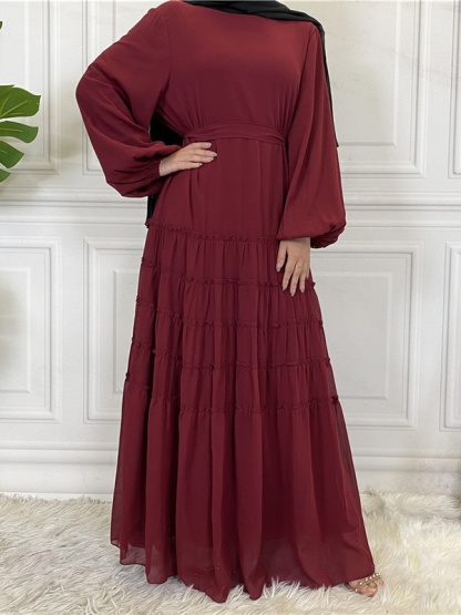 Double Chiffon Solid Color  Casual Dresses