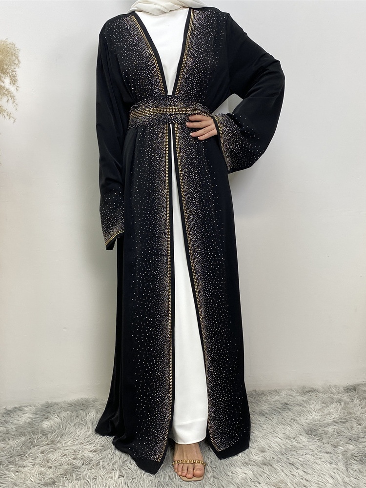 Rhinestone Lace-Up Cardigan Casual Abaya