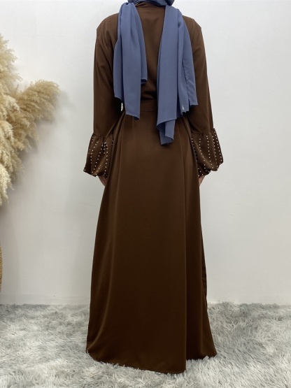 Solid Beaded Tie Cardigan Casual Abaya
