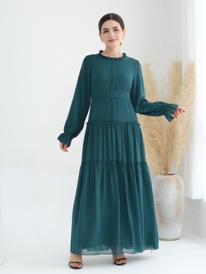 Patchwork Button Solid Color Dress