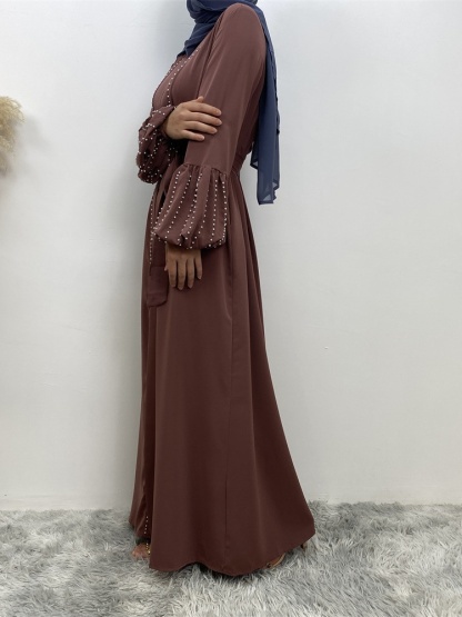 Solid Beaded Tie Cardigan Casual Abaya