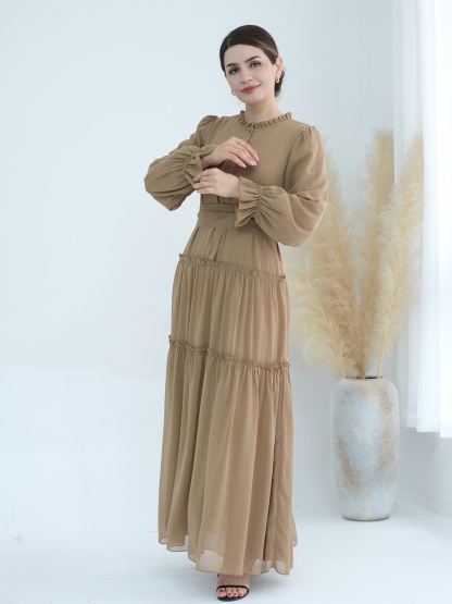 Patchwork Button Solid Color Dress