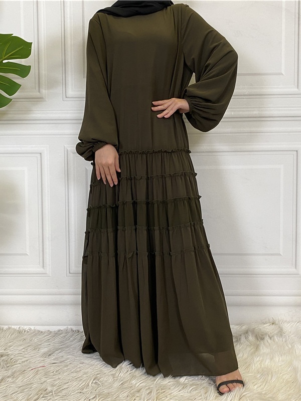 Double Chiffon Solid Color  Casual Dresses