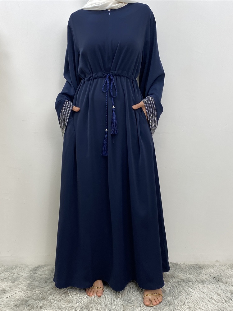 Rhinestone Stitching Lace-up  with Pockets Casual Dresses