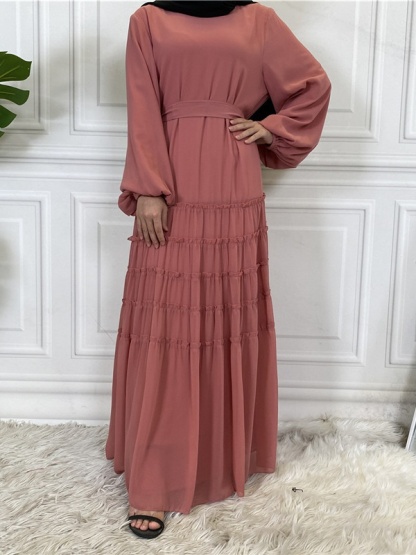 Double Chiffon Solid Color  Casual Dresses