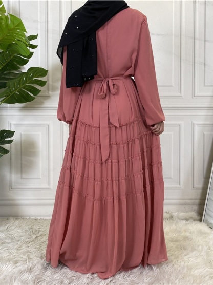 Double Chiffon Solid Color  Casual Dresses