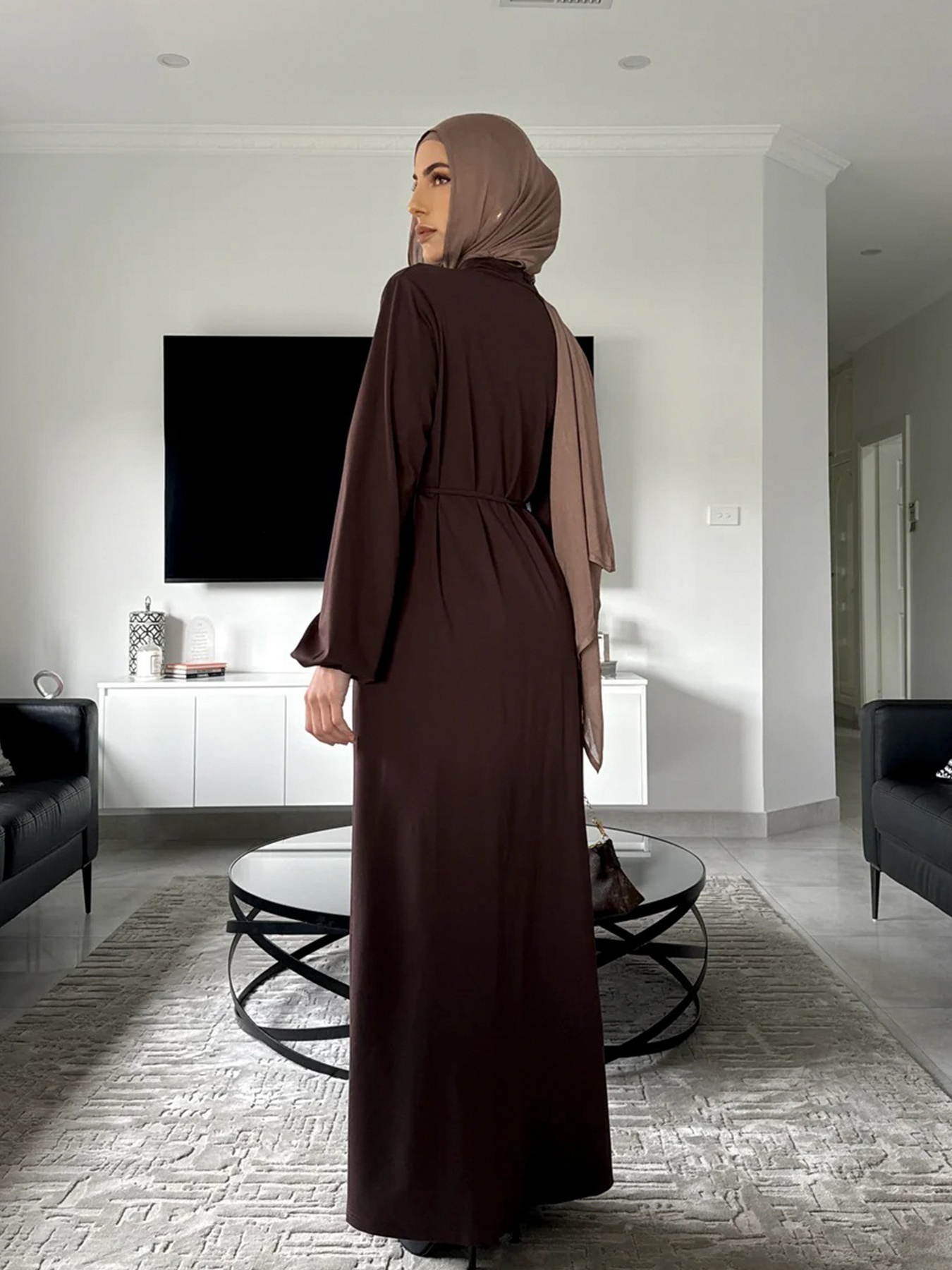 2pcs Solid Color Lace-Up Dress and Cardigan Set
