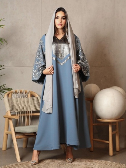 Robe Plum Blossom Sequin Fashion Stitching Satin Dress