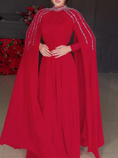 Shawl Sequined High Waist Maxi Dress
