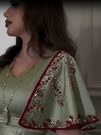 Diamond Shawl Sleeves Jalabiya Dress with Belt