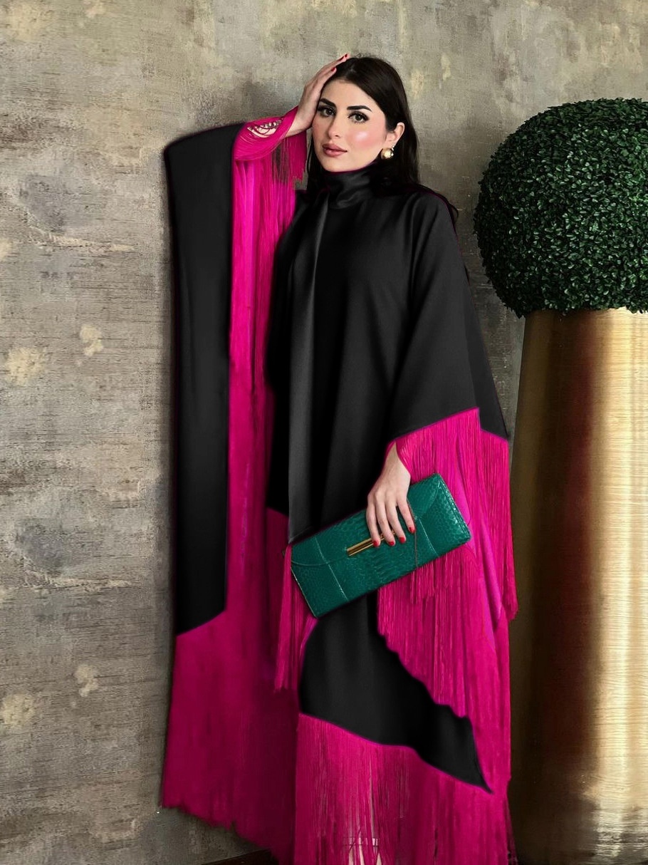 Bat Sleeve Fringe Dress