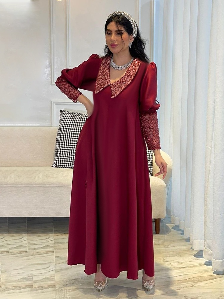 Fashionable sequin beaded Middle Eastern Maxi Dress