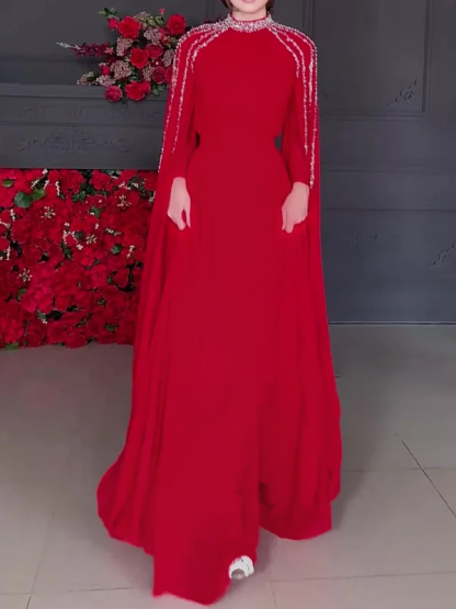Shawl Sequined High Waist Maxi Dress