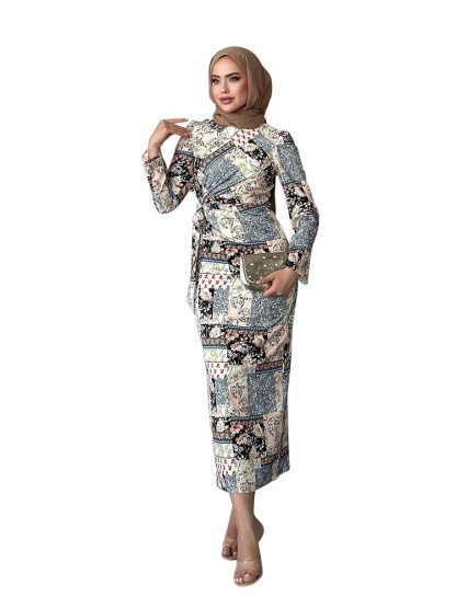 Fashion Printed Dress with Headband