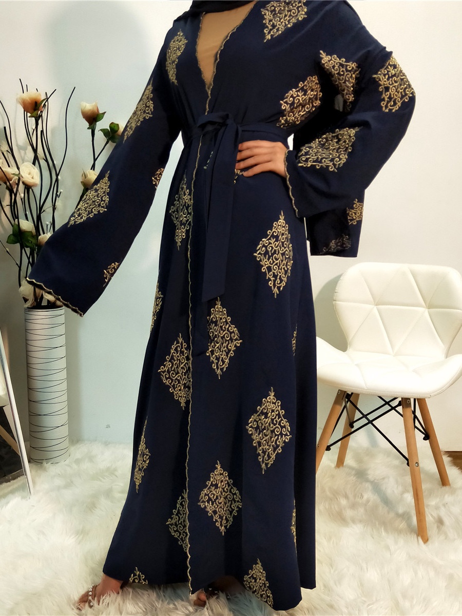 Gold Thread Embroidered Cardigan Casual Abaya