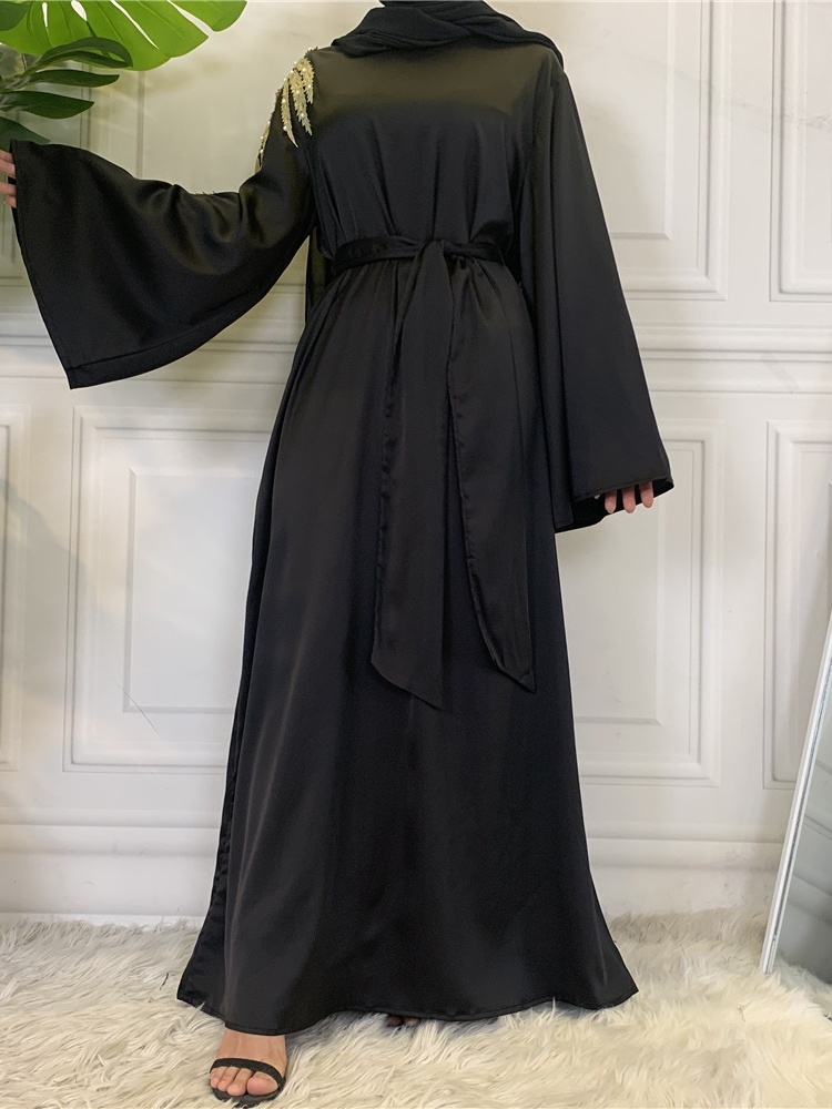 Solid Beaded Tie Cardigan Abaya