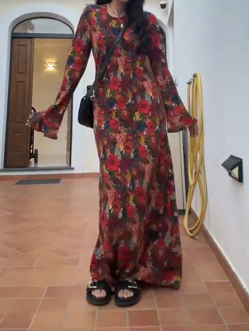 Satin Printed High-end Maxi Dress 