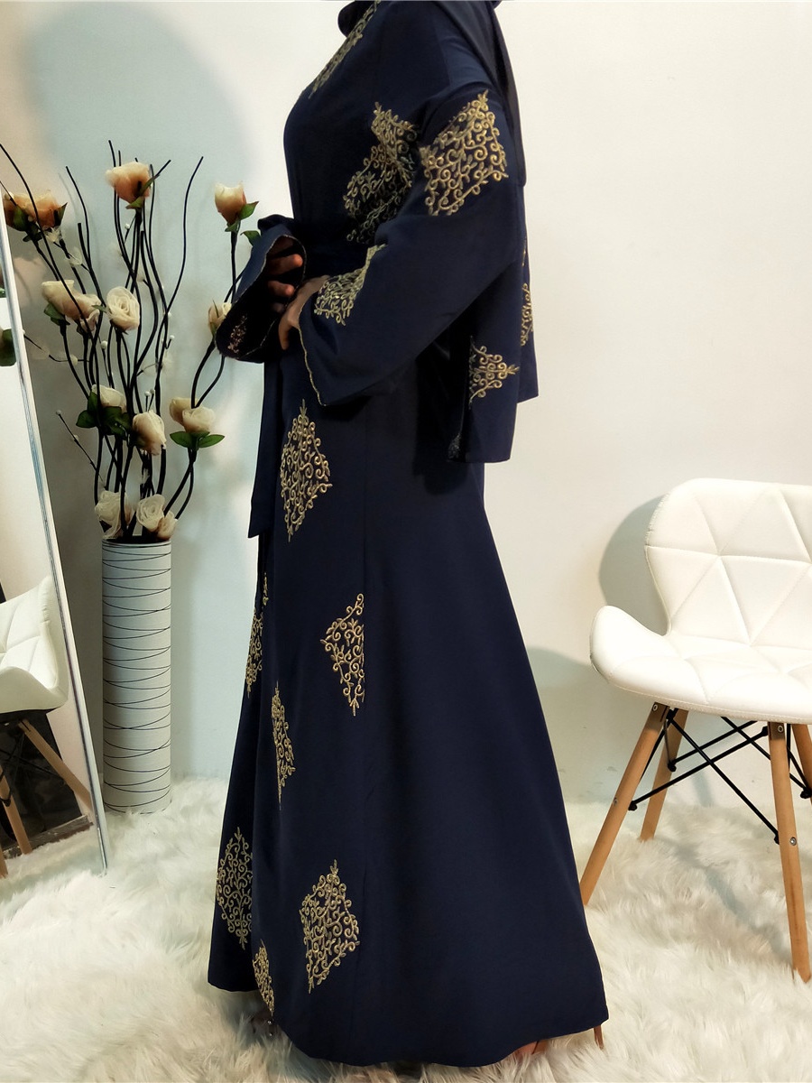 Gold Thread Embroidered Cardigan Casual Abaya