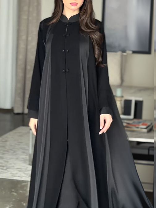 Retro French Solid Color Cardigan Midi Robe