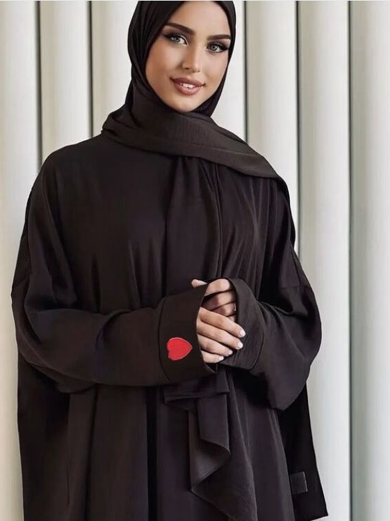 Long Sleeve Embroidered Heart Solid Color Dress