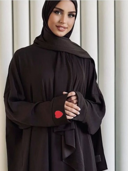 Long Sleeve Embroidered Heart Solid Color Dress