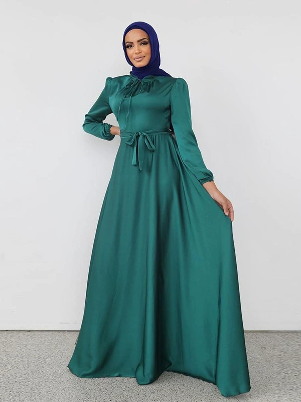 Middle East Saudi Arabia foreign trade cross-border Muslim Hui solid color robe and ankle Dress 