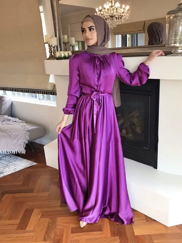 Middle East Saudi Arabia foreign trade cross-border Muslim Hui solid color robe and ankle Dress 