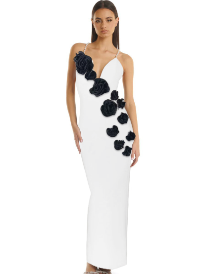 Pearl Straps Bandage Floral Dress