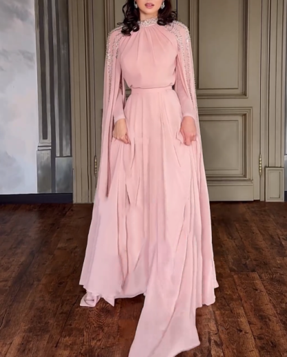 Shawl Sequined High Waist Maxi Dress