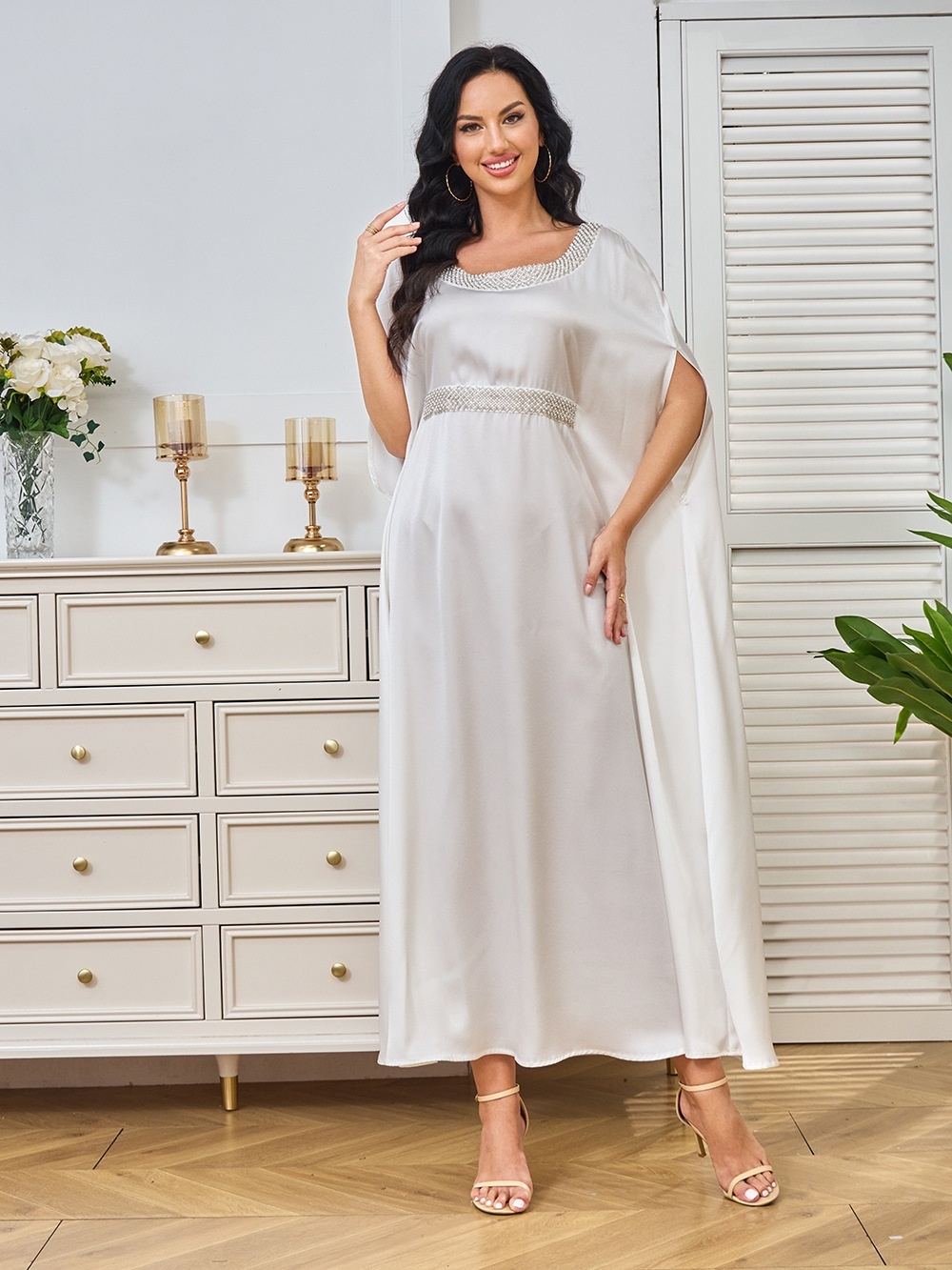 Solid Beaded Tie Cardigan Abaya