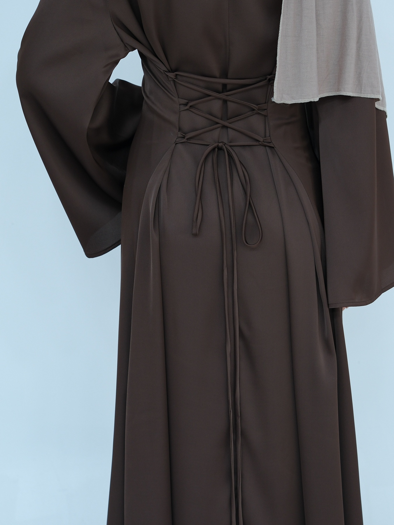Drawstring Waist Solid Color Lace-Up Elegant Dress