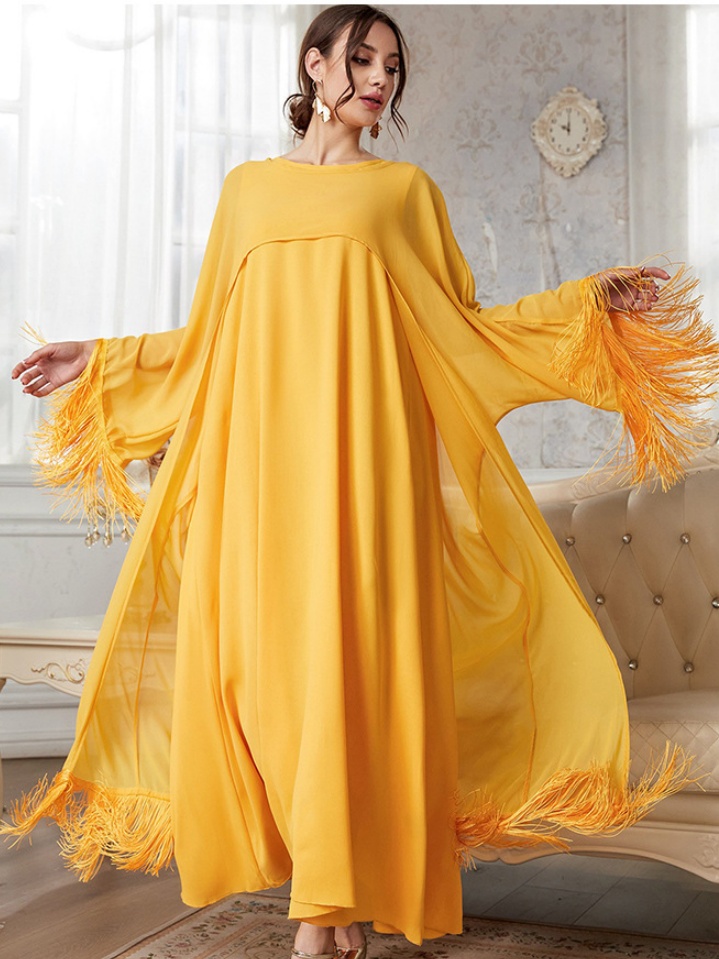 Fringed Long Blouse Mesh Dress