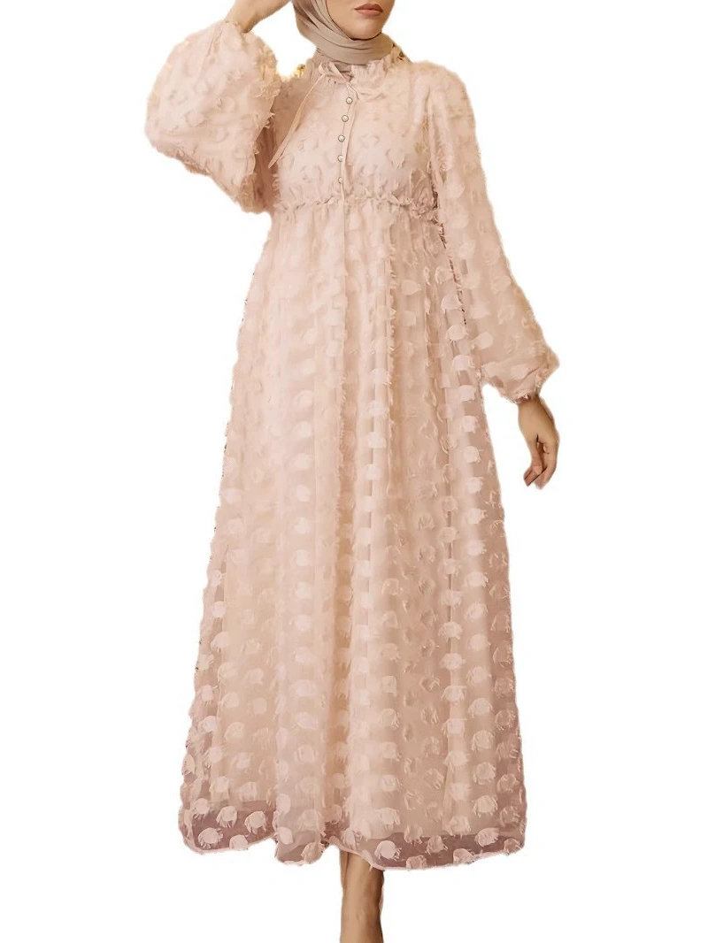 Solid Color Button Jacquard Wrap Sleeve Dress