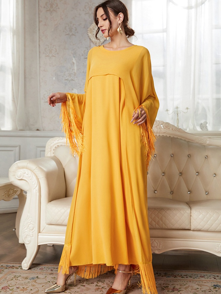Fringed Long Blouse Mesh Dress
