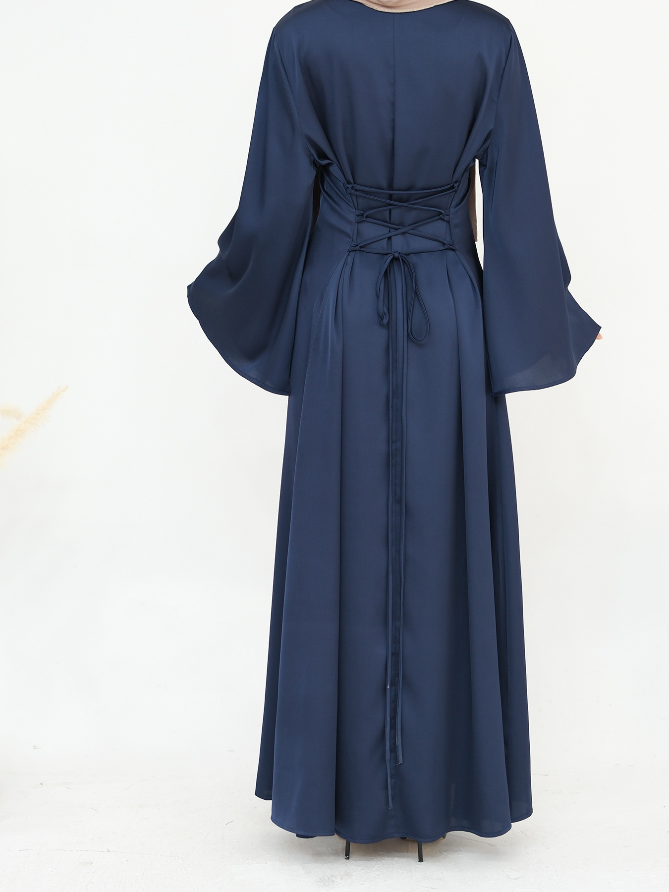 Drawstring Waist Solid Color Lace-Up Elegant Dress