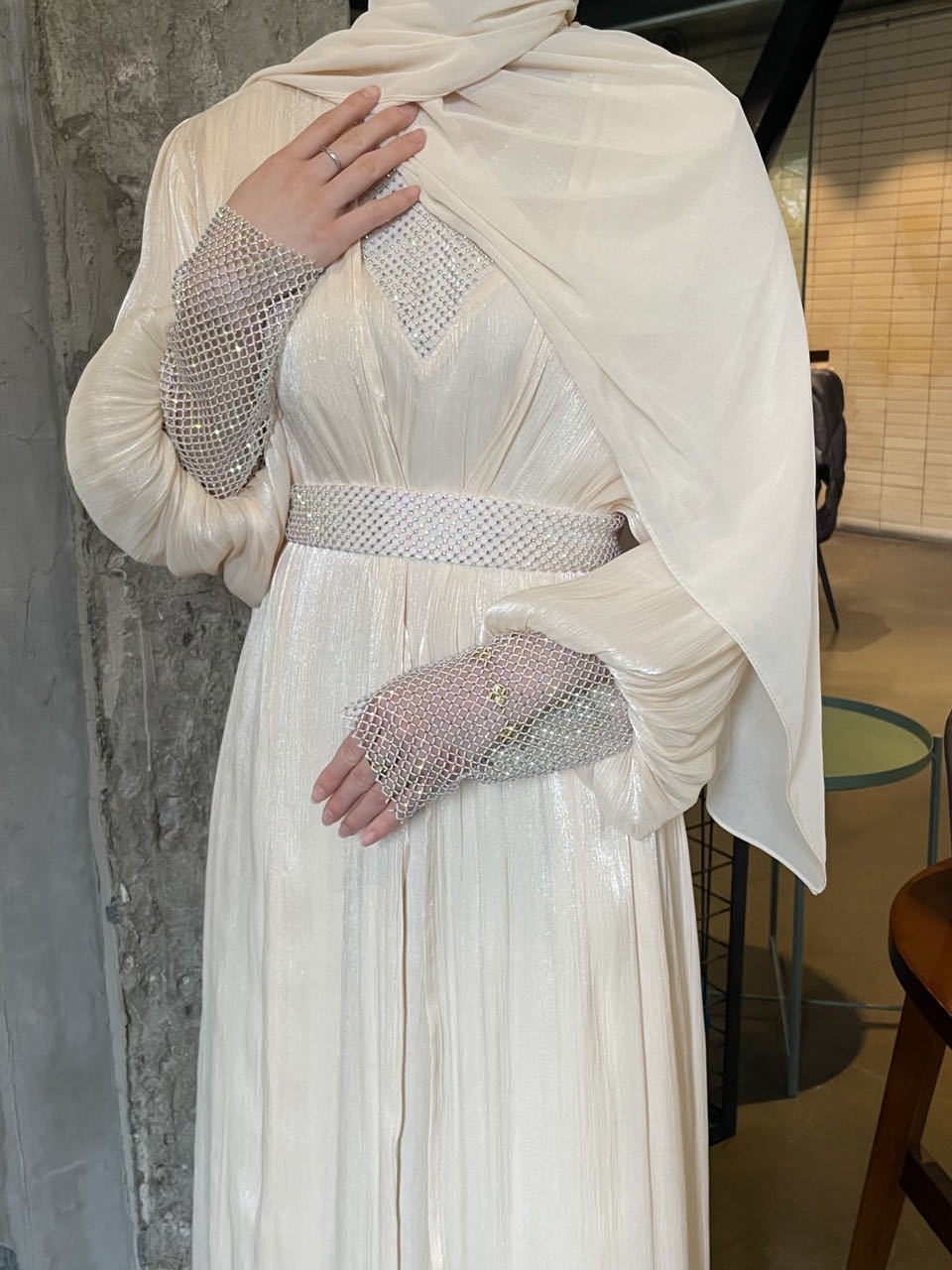 4pcs Simple Pearl Star Abaya Set