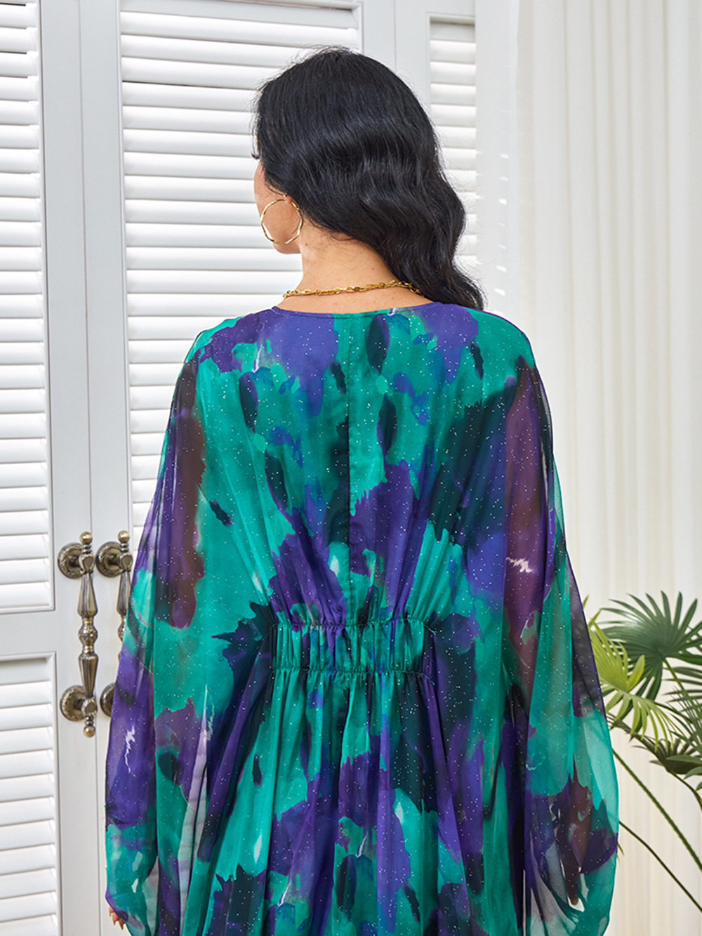 Intricate Patterns Hued Chiffon Gown Maxi Dress
