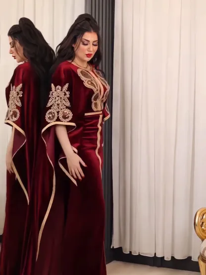 Sequined Gold Velvet Gown Long Dress