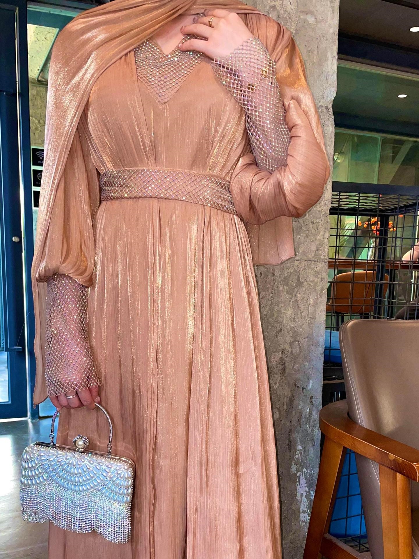 4pcs Simple Pearl Star Abaya Set