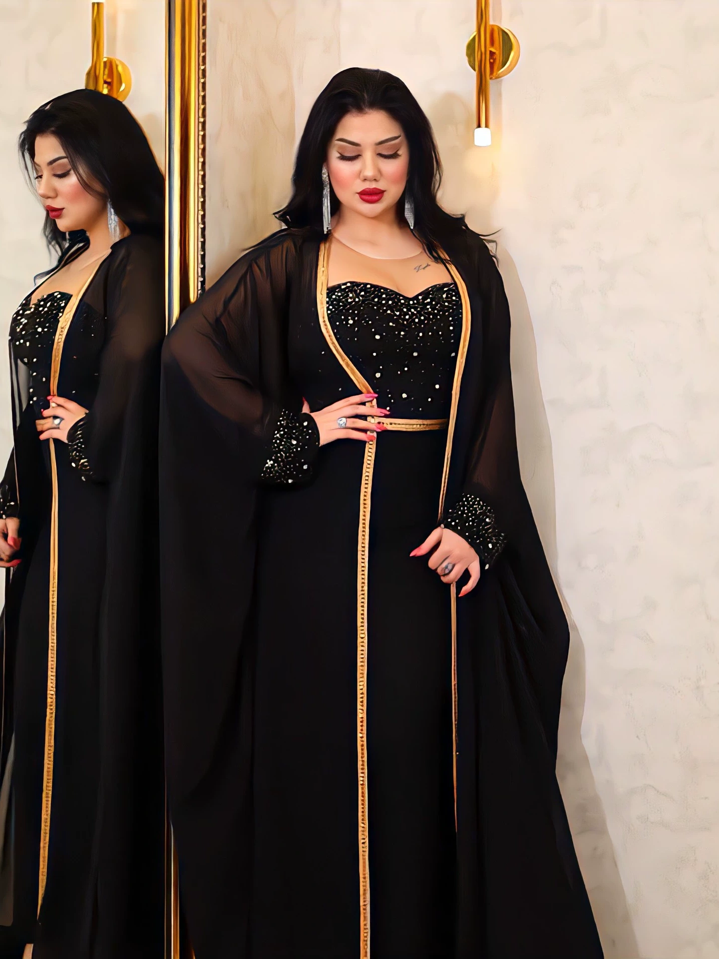 2pcs Mesh Studded Gown and Dress Set