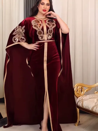 Sequined Gold Velvet Gown Long Dress