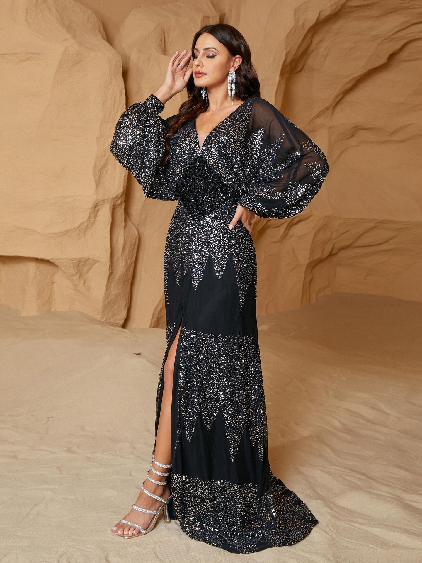 Chiffon V-neck Split Waist Dress