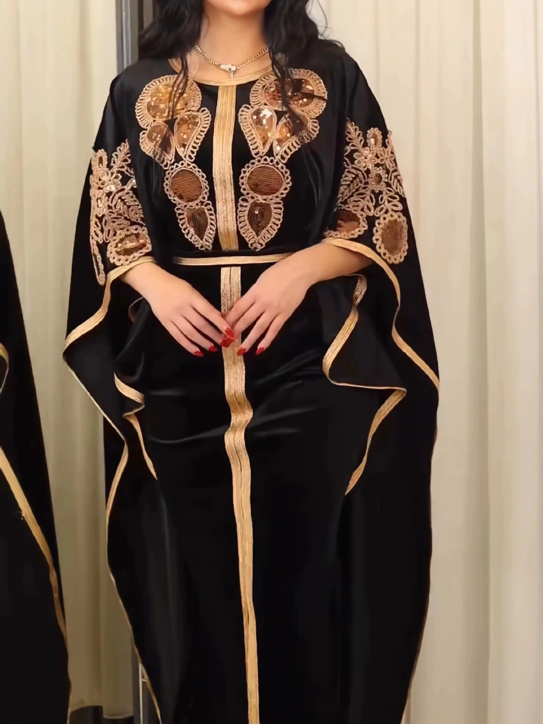 Sequined Gold Velvet Gown Long Dress