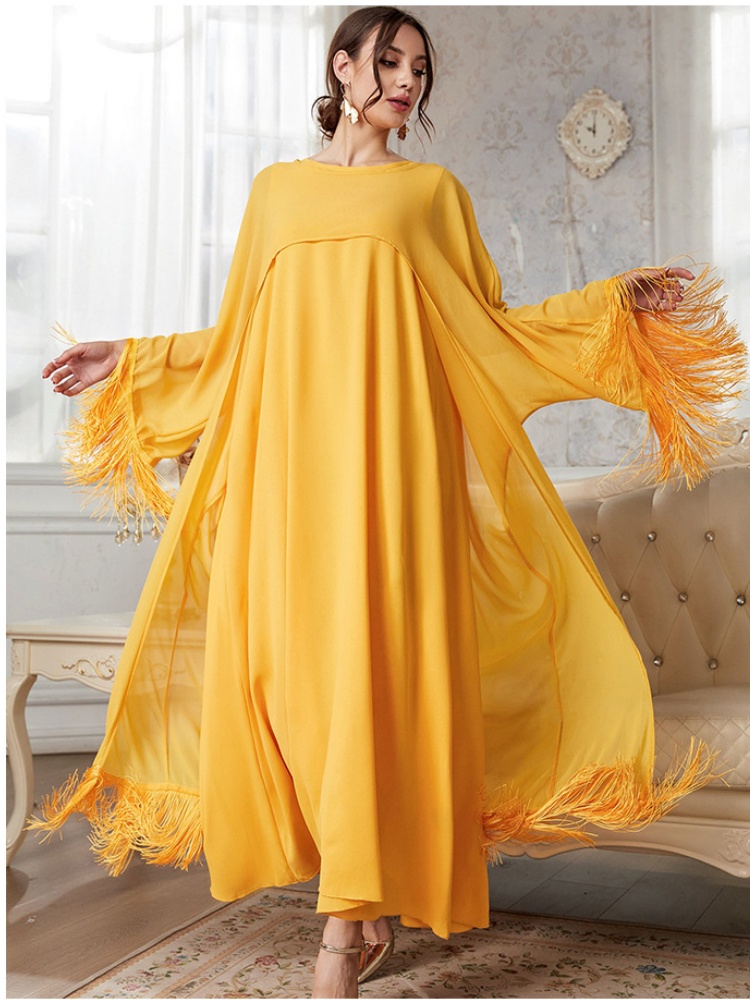 Fringed Long Blouse Mesh Dress